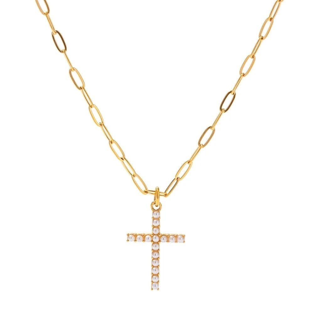 NEW✝️ 18k Gold Plated Delicate Pearl Cross Necklace